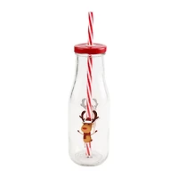 GLASS BOTTLE -SANTA+ REINDEER