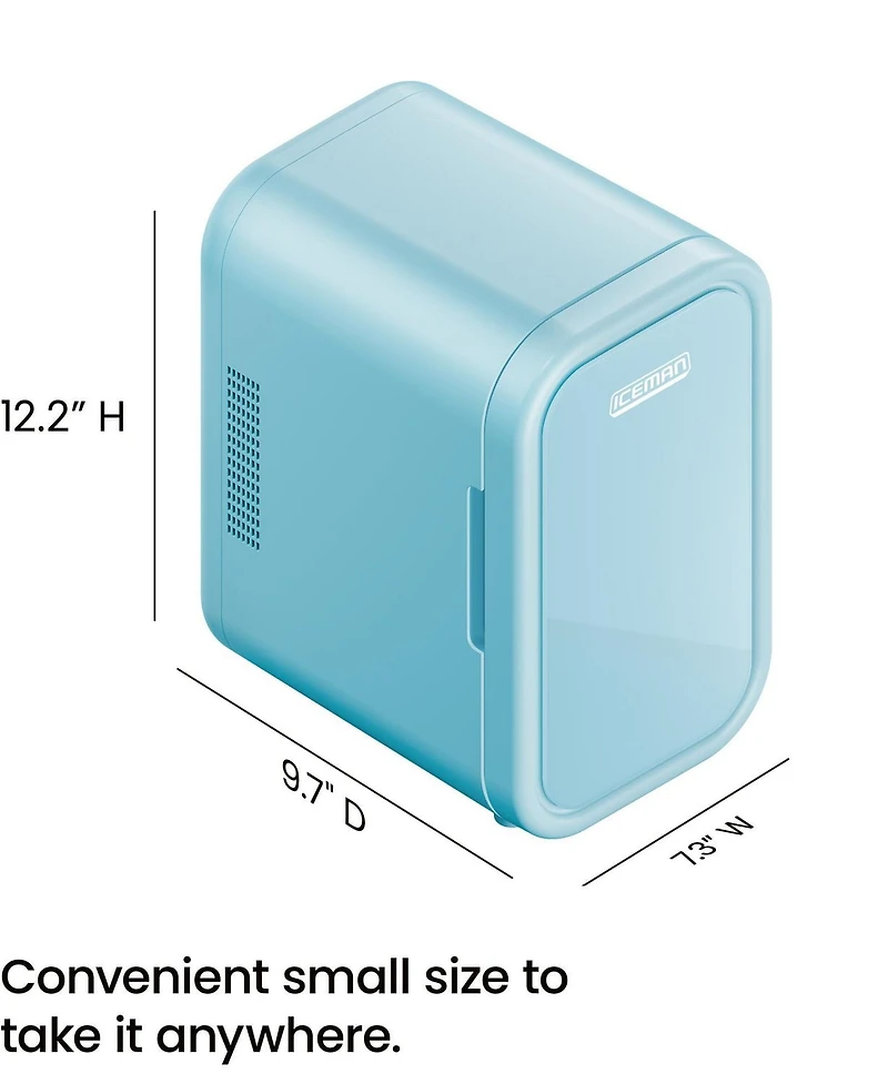 Mini-réfrigérateur portable ICEMAN avec 8 canettes de 355 ml (12 oz), refroidit et chauffe, prise pour voiture incluse - Bleu, Nouveau