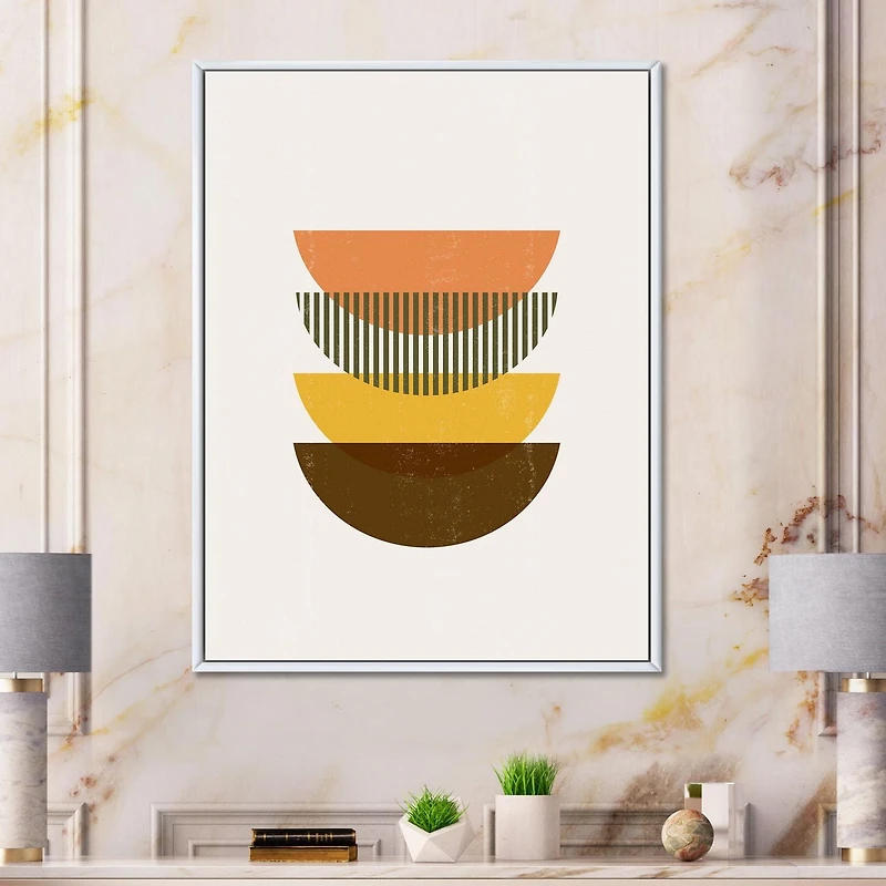 Designart Abstract Geometric Half Moons In Earth Tones FLOAT FRAME WALL ART