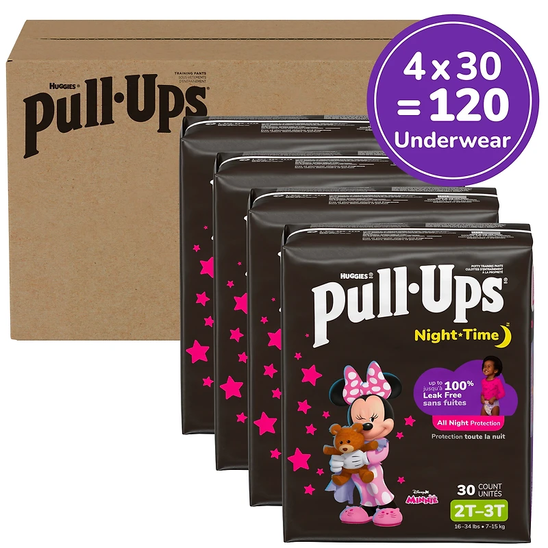 Pull-Ups Girls' Night-Time Potty Training Pants, 2T-3T (16-34 lbs), 120 Ct