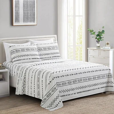 Marina Decoration Ultra Soft Silky Deep Pocket Rich Printed Bedding Rayon from Bamboo All Season Sheet Set with Pillowcases, Simplify Modern Geometric Pattern