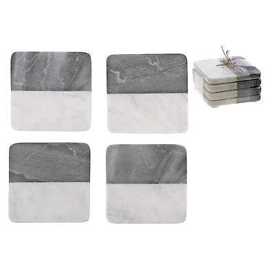 Dessous De Verre Carré En Marbre 2 Tons 4 Pièces 4 X 4" Noir Et Blanc