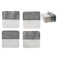 Dessous De Verre Carré En Marbre 2 Tons 4 Pièces 4 X 4" Noir Et Blanc