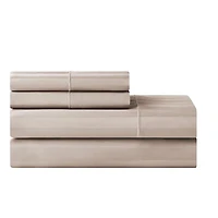 Hotel Style 4-Piece 600 Thread Count Beige Stripe Egyptian Cotton Adult Bed Sheet Set, King-Deep Pocket