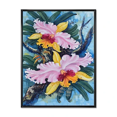 Designart Orchidées de forêt vintage I ART MURAL À CADRE FLOTTÉ