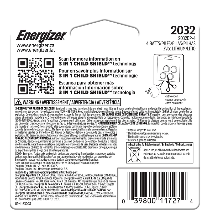 Energizer 2025 Batteries (4 Pack), 3V Lithium Coin Batteries, Pack of 4 batteries
