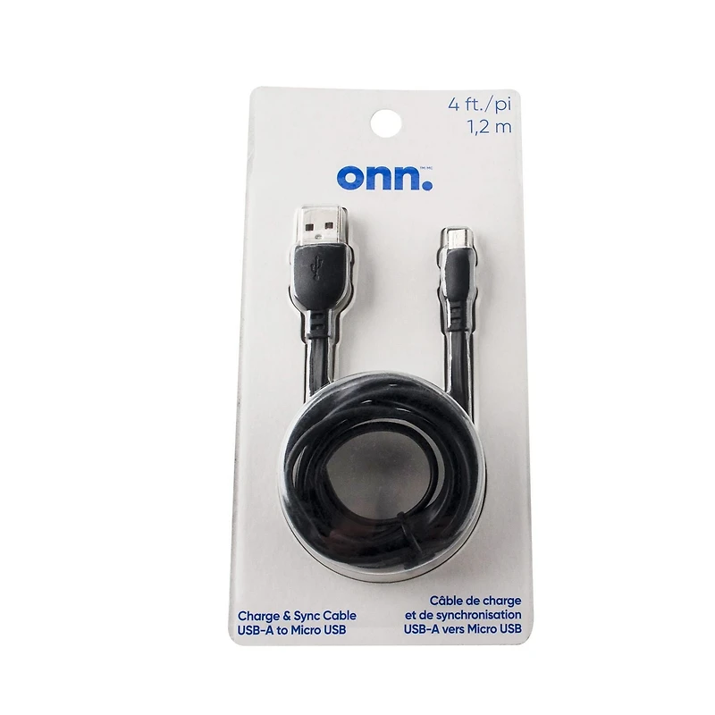 Câble de chargement et de synchronisation USB-A vers Micro USB de 1,2 m (4 pi) Onn. Transfert pendant chargement