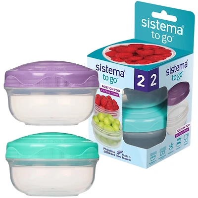Récipients de conservation alimentaire Sistema TO GO PortionPod, 210 ml, petits pots à goûter, Sans BPA, coloris assortis, 2 pièces