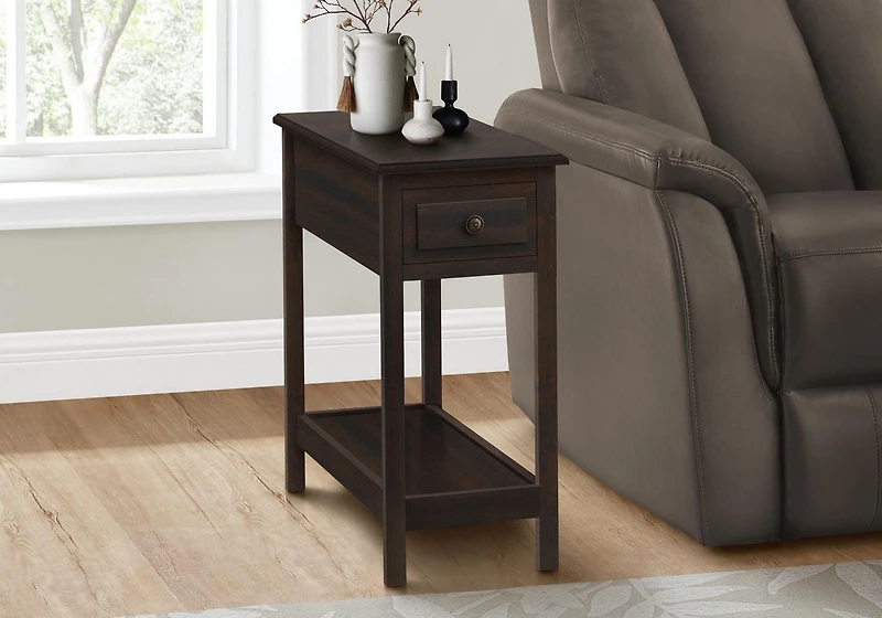 Monarch Specialties Accent Table, 2 Tier, End, Side Table, Narrow, Nightstand, Bedroom, Storage Drawer, Lamp, Brown Veneer, Transitional