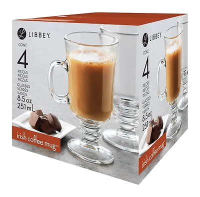 Libbey Irish Coffee Mug Glasses, 8.5 oz/251 mL, Set of 4