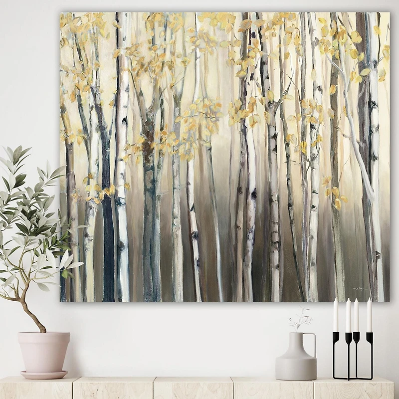 Designart Golden Birch Forest I Canvas Wall Art