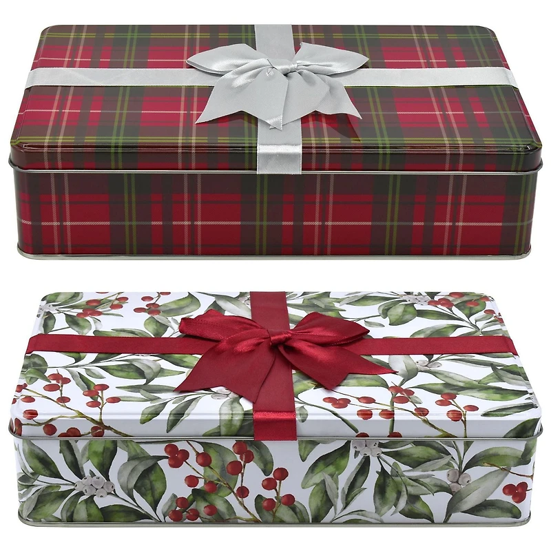 HOLIDAY TIME BOW SQUARE TIN LARGE