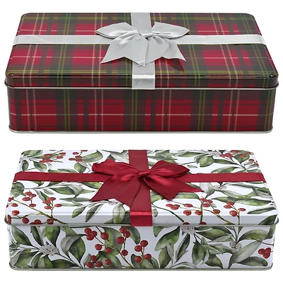 HOLIDAY TIME BOW SQUARE TIN LARGE