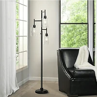 Better Homes & Gardens Lampadaire contemporain noir à 3 lumières et verre transparent – ​​63,5 po