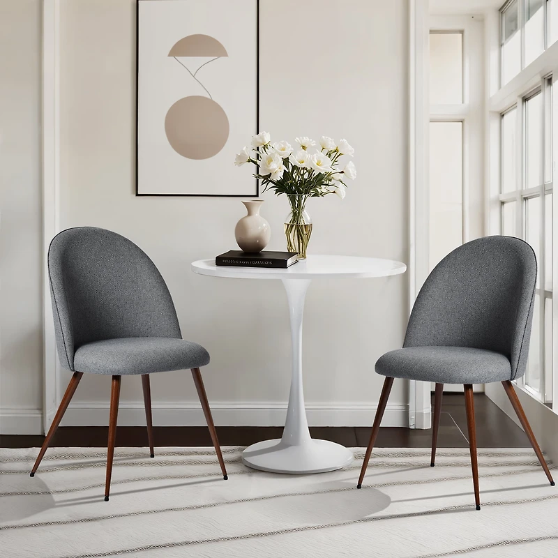Homy Casa Modern 2-Pack Accent Chair Set, Armless Round Back, Grey Fabric Upholstered