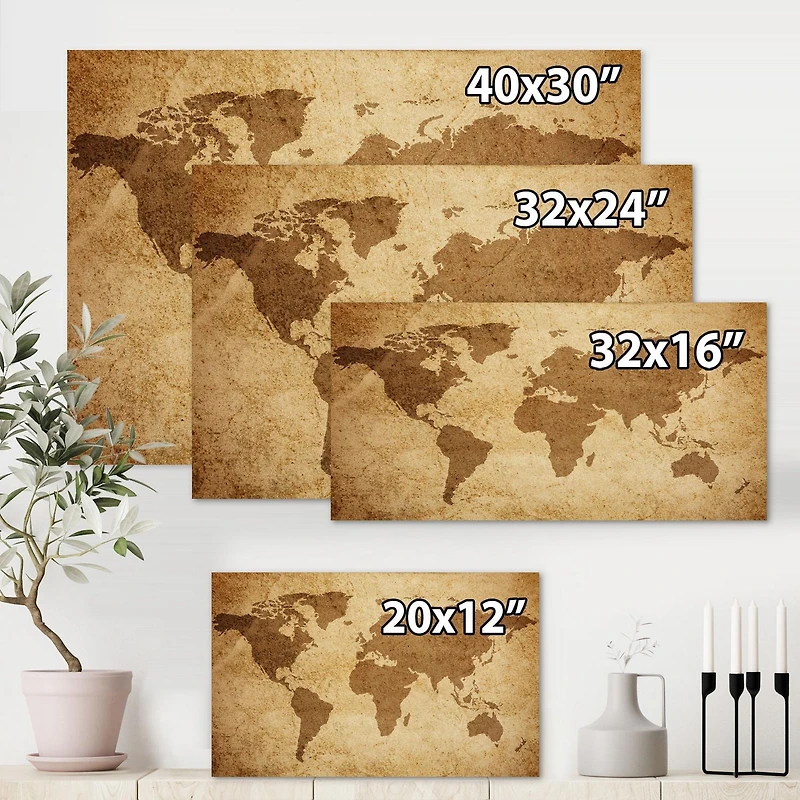 Designart Ancienne carte du monde V Art mural sur toile