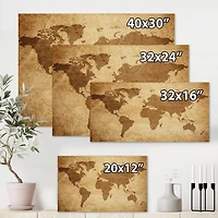 Designart Ancienne carte du monde V Art mural sur toile