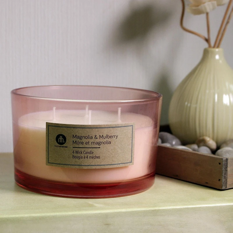 Hometrends 15oz Magnolia & Mulberry Scented 4-Wick Candle, 15oz fragranced candle