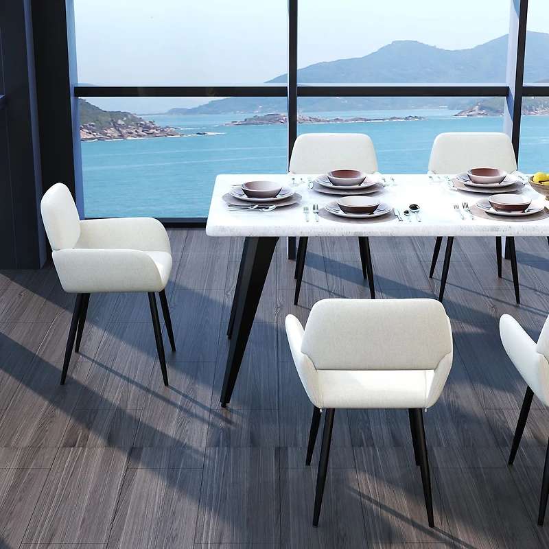 Homy Casa Set of 2 Dining Chairs, Upholstered Chairs with Armrests and Ergonomic Back, Beige Fabric