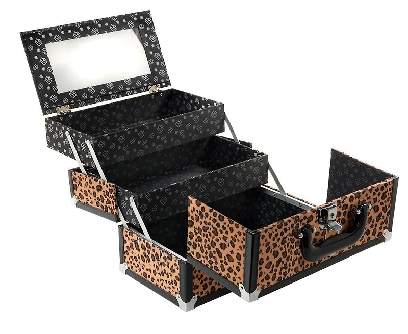 Caboodles Boîte cosmétiques en léopard de 11,25 pouces avec miroir - 2 plateaux