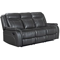 Canapé inclinable Primo Declan 85" gris foncé avec porte-gobelets, sièges manuels, coussins confortables, structure robuste pour salon