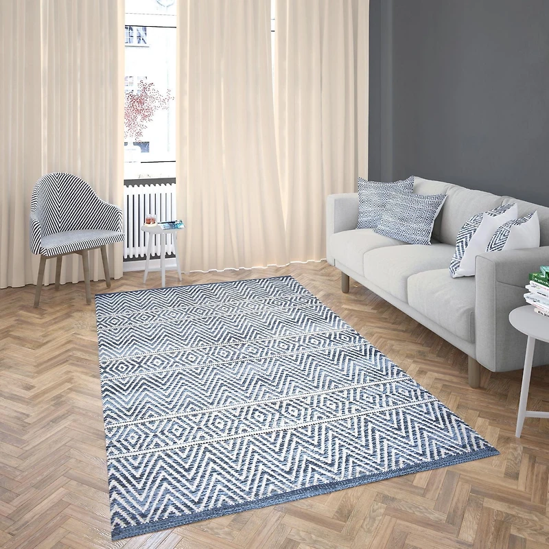 Tapis tissé à plat en coton à chevrons Fabstyles pour salon, couloir, patio