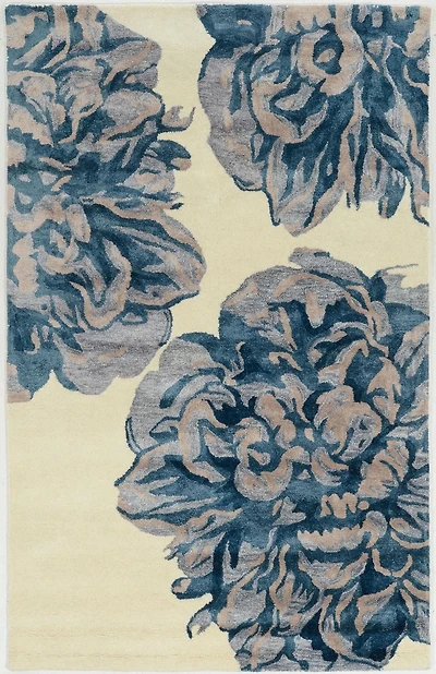 Tapis d'appoint en Laine Aspire Fleurs ivoire et marine de 2 pi x 3 pi