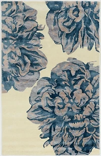 Tapis d'appoint en Laine Aspire Fleurs ivoire et marine de 2 pi x 3 pi