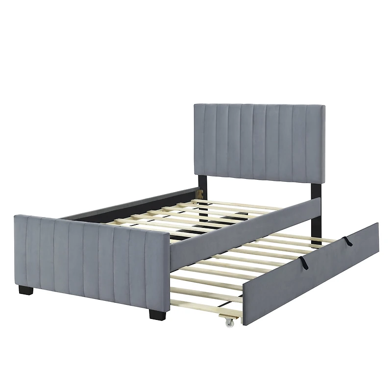 Lit plateforme Noble House en velours gris avec lit gigogne simple, 1 place