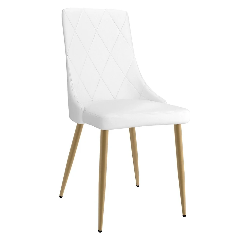 Set of 2 Contemporary Faux Leather and Metal Side Chair in White and Gold