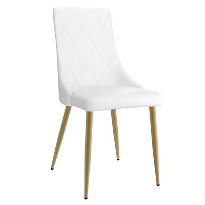 Set of 2 Contemporary Faux Leather and Metal Side Chair in White and Gold