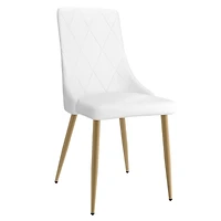 Set of 2 Contemporary Faux Leather and Metal Side Chair in White and Gold