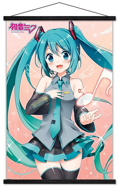 Hatsune Miku - Music Note Wall Poster with Push Pins, 14.725" x 22.375"
