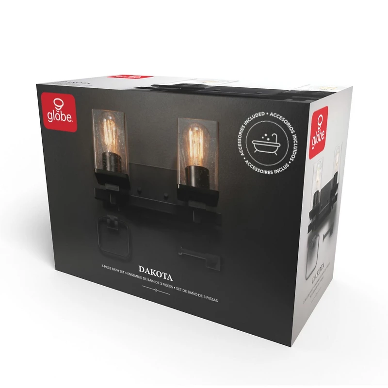 3-Piece Matte Black Powder Room Set with 13" 2-Light Vanity Fixture, 91007982