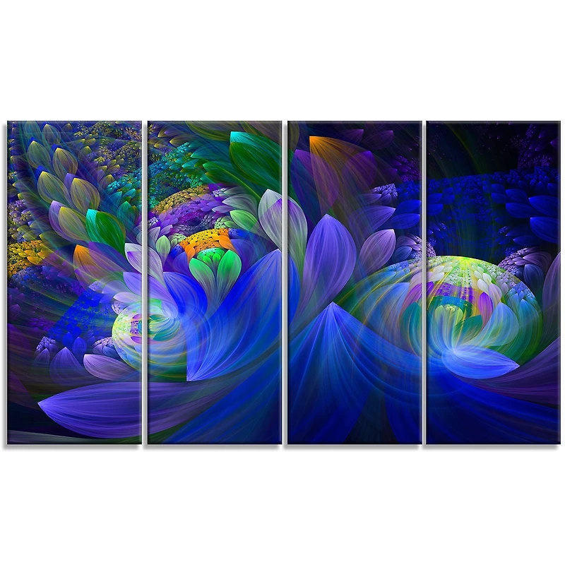 Design Art Blue Fractal Flower Bouquet Floral Large Abstract Canvas Art Print