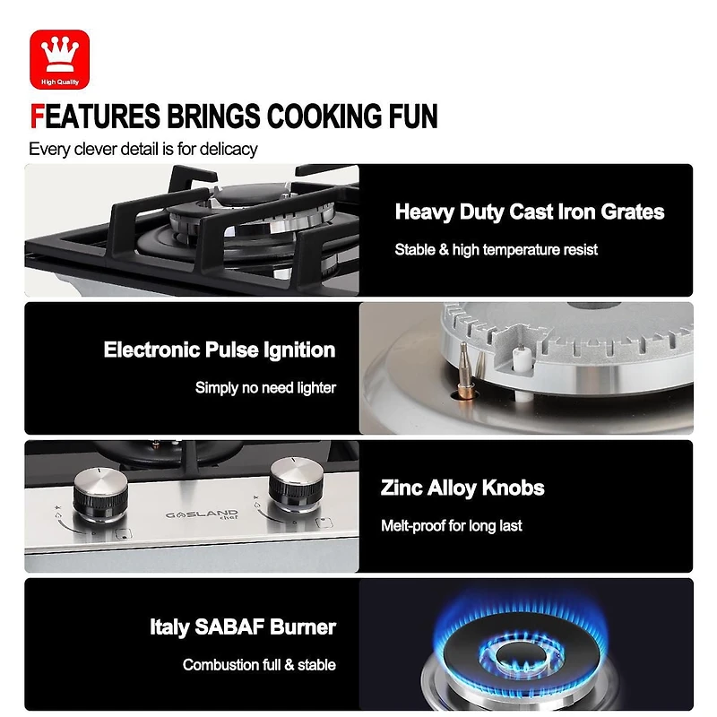 GASLAND Chef GH30BF Cuisinière à Gaz à 2 Brûleurs, Gaz Naturel Convertible 12 Pouces Ng/gpl, Table de Cuisson au Propane, Cuisinière à Gaz à Double Brûleur