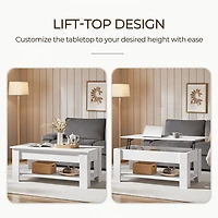 Fullfurnique Lift Top Coffee Table with Large Hidden Compartment and Storage Open Shelf, White