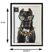 Peinture, dessin, chien portant des lunettes de soleil Collage Art<br>avec cadre PS noir<br>(39" H x 29,5" L x 1,5" P)