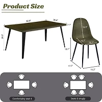 Homy Casa 63 inch Dining Set for 4, Large Faux Walnut Table with Fabric Upholstered Chairs, Green Fabric