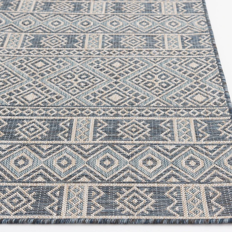 Tapis tissé Hayweld Lagoon bleu et beige pour intérieur/extérieur (1,5 x 2,1 m)