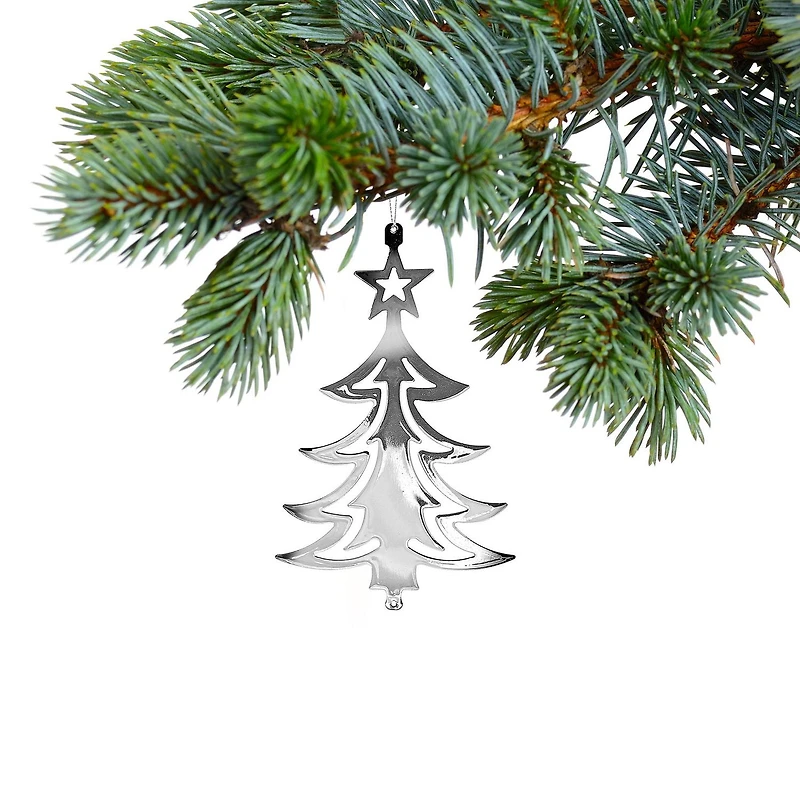 Arbre D'Ornement En Métal Argenté Plat De Noël - Ensemble De 12