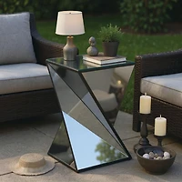 Table basse décorative Homy Casa, pied en miroir à la forme géométrique sculpturale, idéale comme table basse