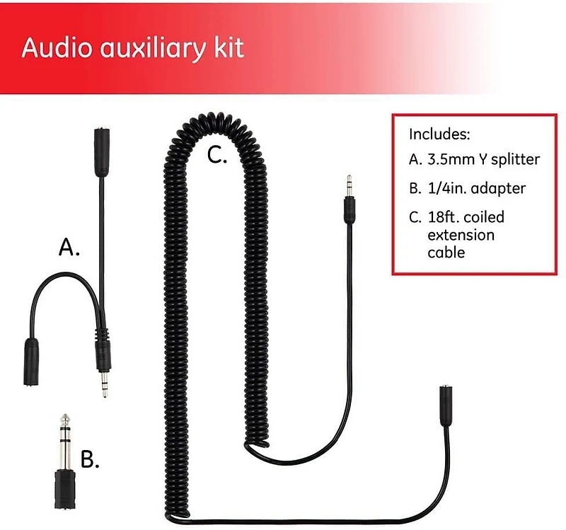 Trousse de rallonge audio universelle de marque GE, 18 pieds, 35853