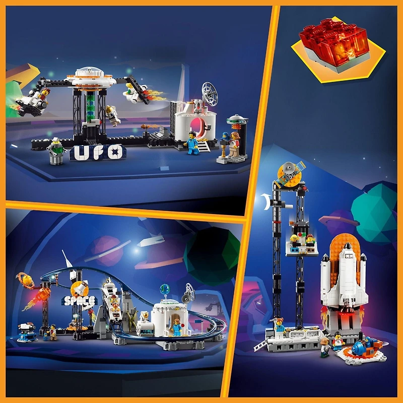LEGO Creator Space Roller Coaster 31142 3 in 1 Building Toy Set, Includes Drop Tower, Carousel and 5 Minifigures, Rebuildable Amusement Park for Kids, Build and Be Inspired by LEGO Masters