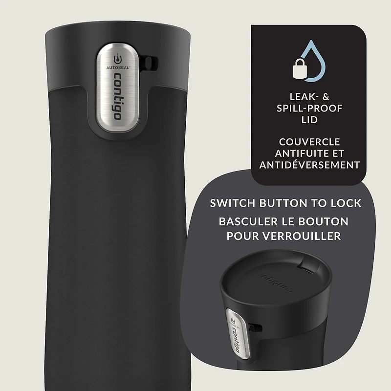 Tasse de voyage en acier inoxydable à isolation sous vide Contigo AUTOSCELLABLE West Loop avec couvercle facile à nettoyer, 591 ml (20 oz)