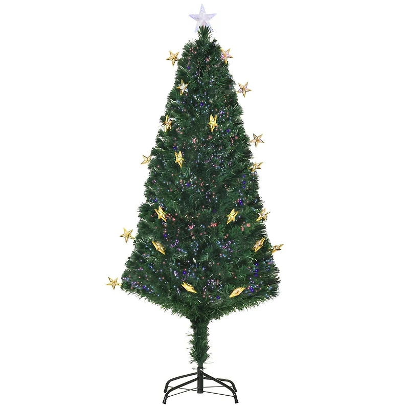 HOMCOM 5 Feet Prelit Artificial Christmas Tree with Fiber Optic LED Light, Holiday Home Xmas Decoration, Green
