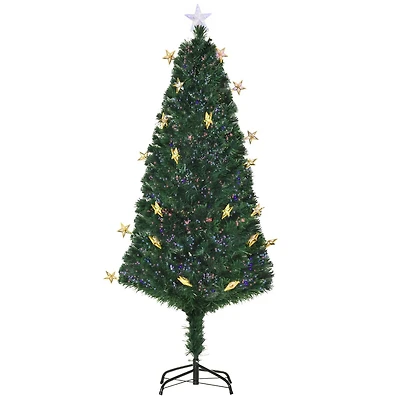 HOMCOM 5 Feet Prelit Artificial Christmas Tree with Fiber Optic LED Light, Holiday Home Xmas Decoration, Green