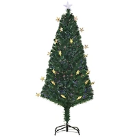 HOMCOM 5 Feet Prelit Artificial Christmas Tree with Fiber Optic LED Light, Holiday Home Xmas Decoration, Green