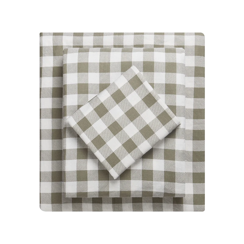 HOMETRENDS 3-Piece Tan Bufflalo Check Flannel Sheet Set, Twin, 100% Cotton