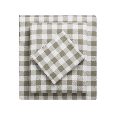 HOMETRENDS 3-Piece Tan Bufflalo Check Flannel Sheet Set, Twin, 100% Cotton